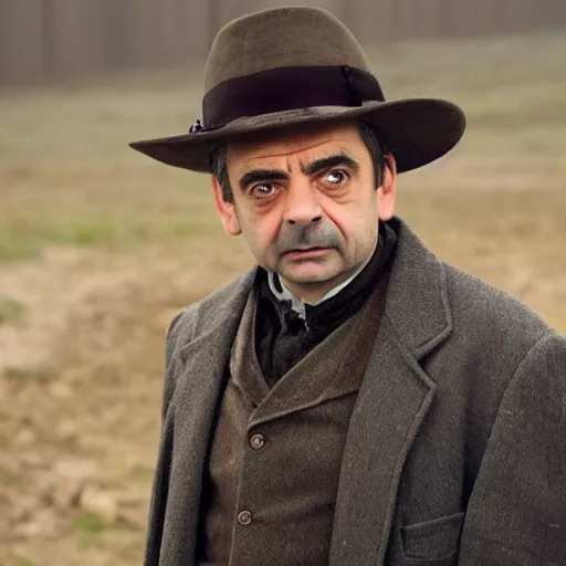 Prompt: Rowan Atkinson playing Daniel Plainview in There Will Be Blood