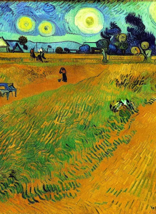 Image similar to good morning, painting by vincent van gogh, paul gauguin