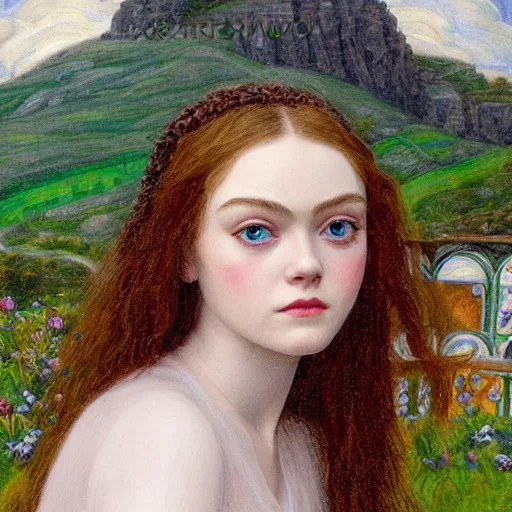 Prompt: professional painting of Elle Fanning in Santorini in the style of Eleanor Fortescue-Bricksdale, head and shoulders portrait, symmetrical facial features, smooth, sharp focus, illustration, intricate, stormy weather, extremely detailed masterpiece,