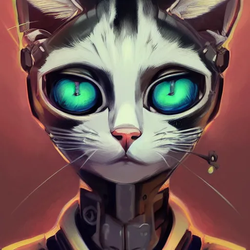 Prompt: A potrait of a cyborg cat with big and cute eyes, fine-face, realistic shaded perfect face, fine details. Very anime style. Realistic shaded lighting poster by Ilya Kuvshinov katsuhiro, magali villeneuve, artgerm, Jeremy Lipkin and Michael Garmash, Rob Rey and Kentarõ Miura style, trending on art station