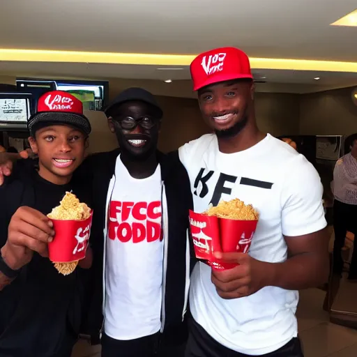 Prompt: 2 owen wilsons hanging out with 3 vince vaughns at a kfc