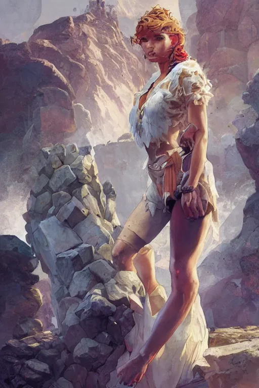 Image similar to portrait of the a soft geomancer is guarding a vest that breaks pillars, by artgerm and Craig Mullins, James Jean, Andrey Ryabovichev, Mark Simonetti and Peter Morbacher 16k