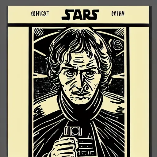 Prompt: tarot card portrait silkscreen of an angry futuristic star wars architect