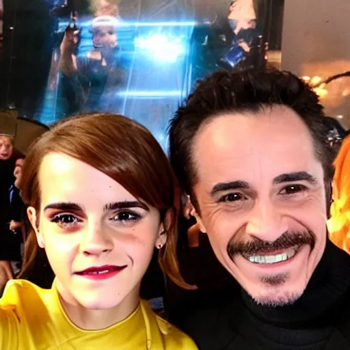 Prompt: a selfie of emma watson with ironman