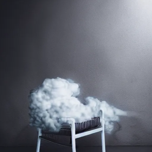 Image similar to a chair made out of clouds, studio lighting, very detailed, high quality photo