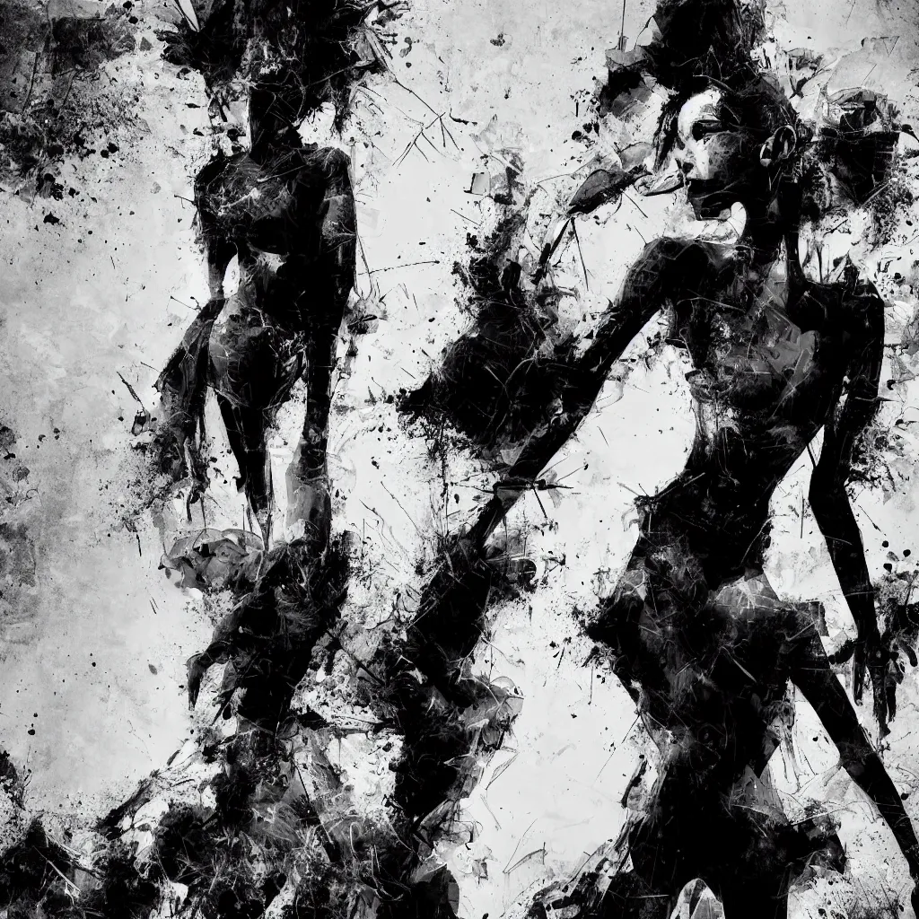 Image similar to black and white full body shot man background abstract expressionism quality render unreal engine 5, 3 d by russ mills