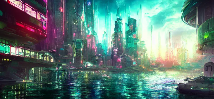 Image similar to beautiful masterpiece painting of a futuristic city under the sea, cyberpunk, digital art 8k,