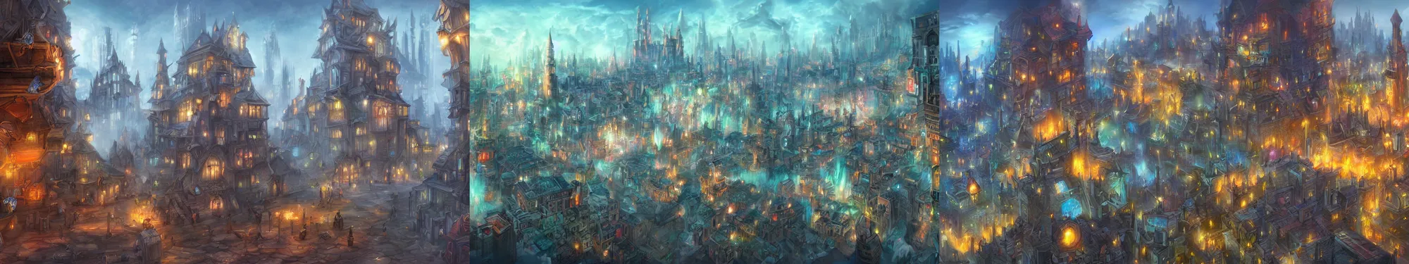 Prompt: mages city. fantasy, digital painting, hd, detailed.