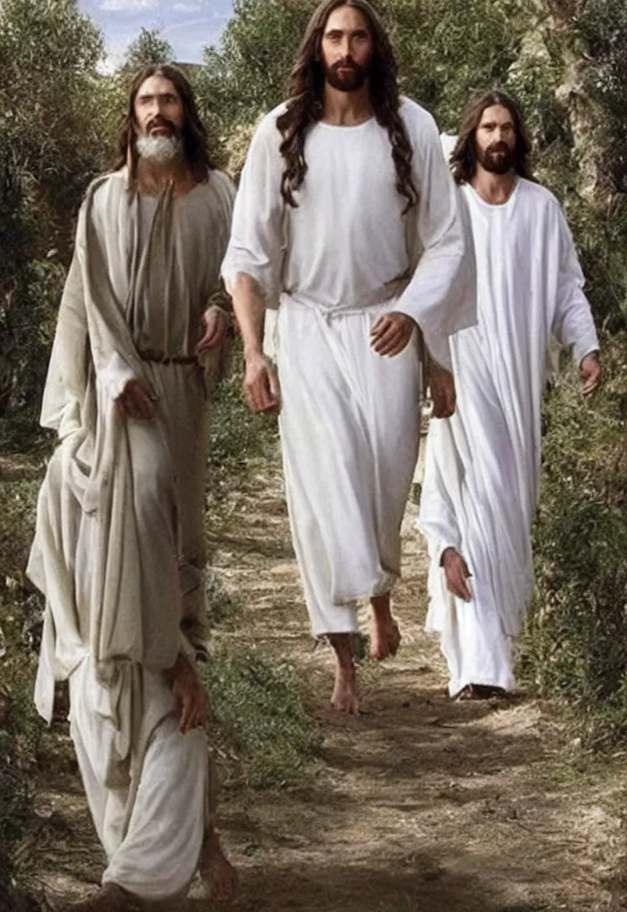 Prompt: jesus walking down from heaven, perfect faces