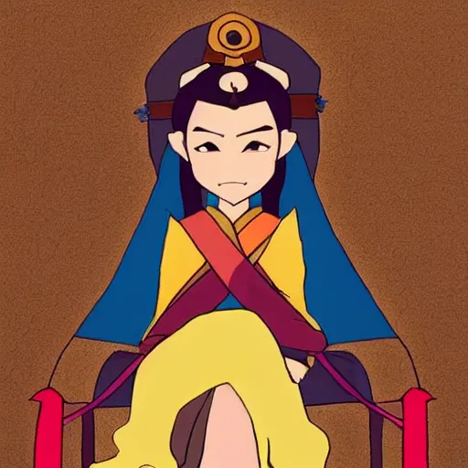 Image similar to ! dream a warrior princess sitting in her court, in the style of the last airbender