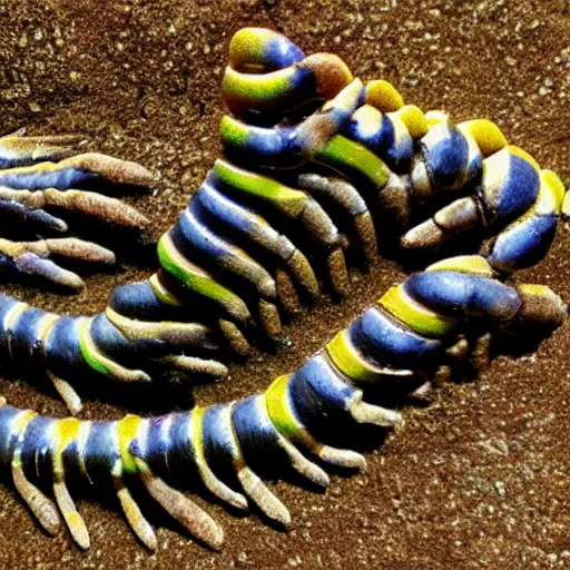 Prompt: centipede with human feet, macro, nature