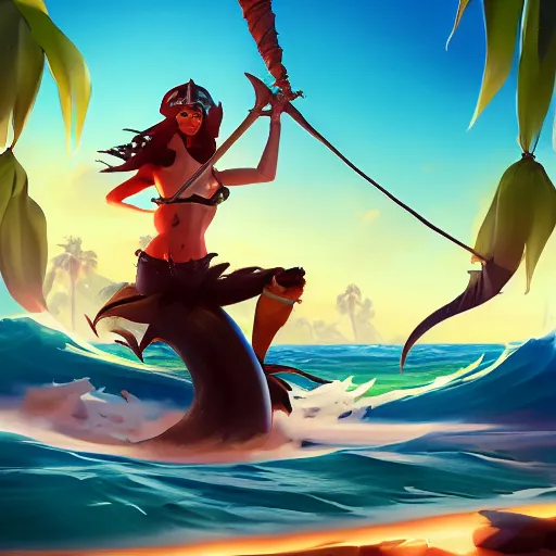 Image similar to jack the pirate mermaid on sea of thieves game avatar hero, behance hd by jesper ejsing, by rhads, makoto shinkai and lois van baarle, ilya kuvshinov, rossdraws global illumination