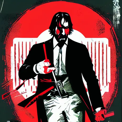 Image similar to individual john wick silk screen butcher billy style