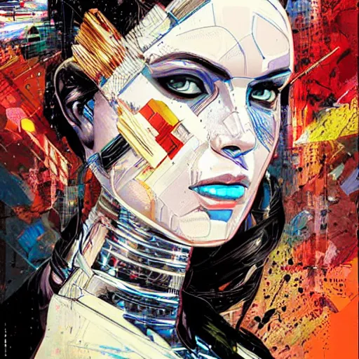 Image similar to portrait of a female android, by MARVEL comics and Sandra Chevrier, HDR