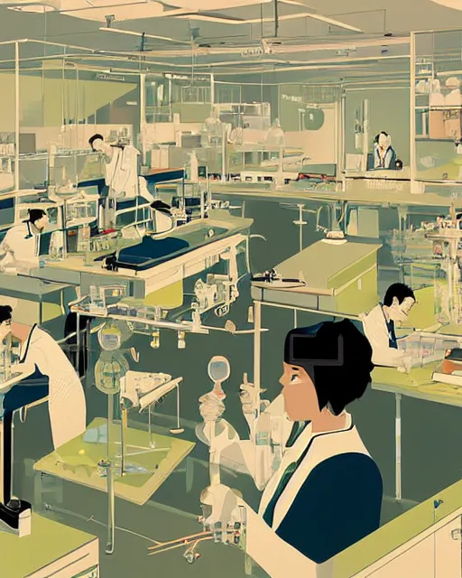 Prompt: science lab. clean cel shaded vector art. illustration art by tatsuro kiuchi and kilian eng