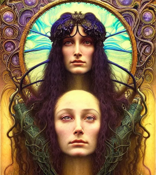 Image similar to detailed realistic beautiful young cher queen of mars portrait by jean delville, gustave dore and marco mazzoni, art nouveau, symbolist, visionary, baroque, iridescent fractal details. horizontal symmetry by zdzisław beksinski, iris van herpen, raymond swanland and alphonse mucha. highly detailed, hyper - real, beautiful