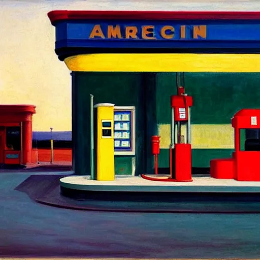 Prompt: American Gas Station by Edward Hopper