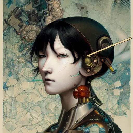 Image similar to machine portrait soft light painted by james jean and katsuhiro otomo and erik jones, inspired by victorian anime, smooth face feature, intricate oil painting, high detail illustration, sharp high detail, manga and anime 1 9 9 9