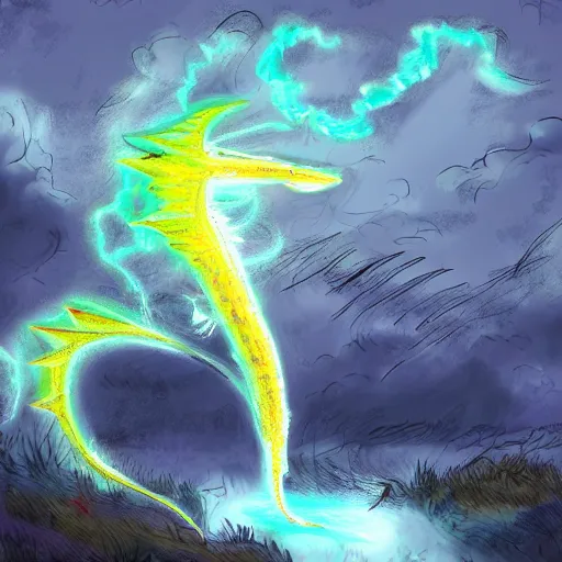 Image similar to A lightning breathing dragon, digital art W- 832