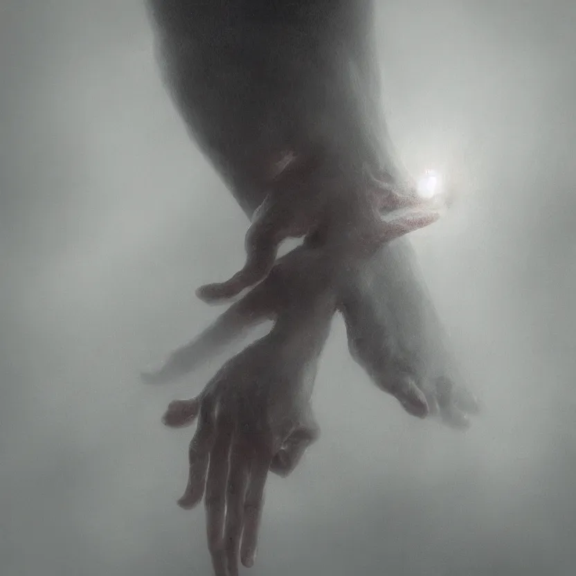 Prompt: a hand emerges from the mist, in the hand is a step ladder, atmospheric, hyper detailed, artistic lighting, 8k, trending on art station