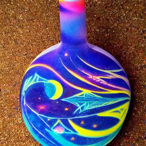 Image similar to Liminal space in outer space!!!, sand art bottle, colorful background