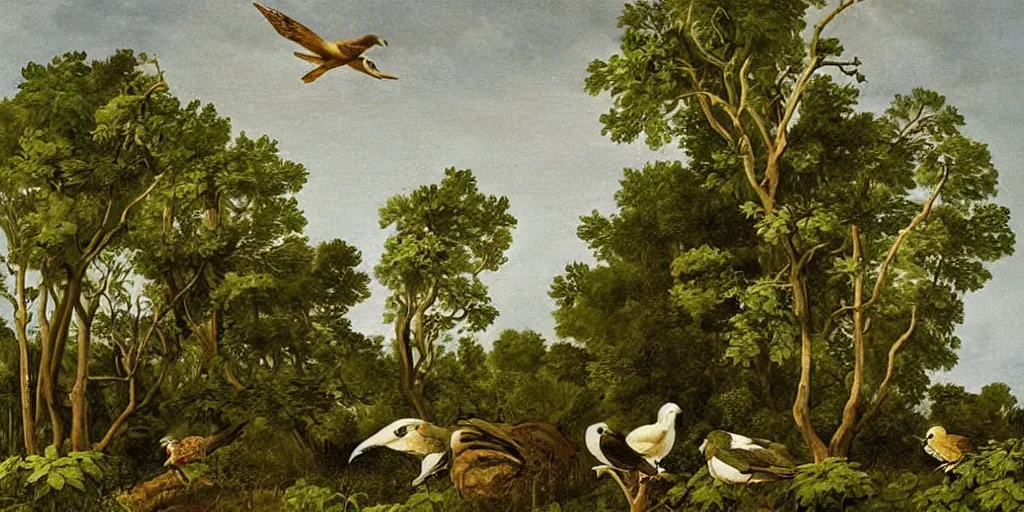 Image similar to Monster truck, plain white background, green leaves and trees, naturalistic, in the style of birds of america, painting by john james audubon