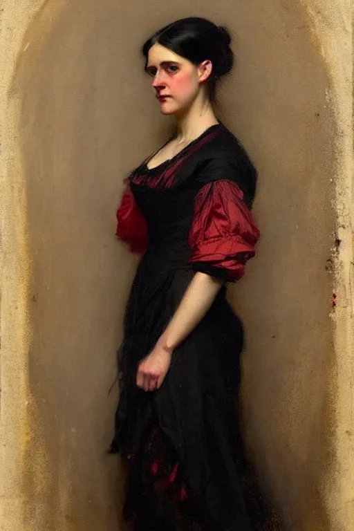 Prompt: ( ( ( ( ( ( ( ( ( ( ( victorian genre painting beautiful young woman with black and red dress ) ) ) ) ) ) ) ) ) ) ) painted by solomon joseph solomon and richard schmid and jeremy lipking!!!!!!!!!!!!!!!!!!!!!!!!!!!!