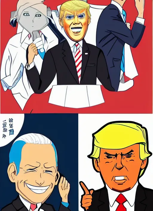 Image similar to : obama trump and biden as anime character design