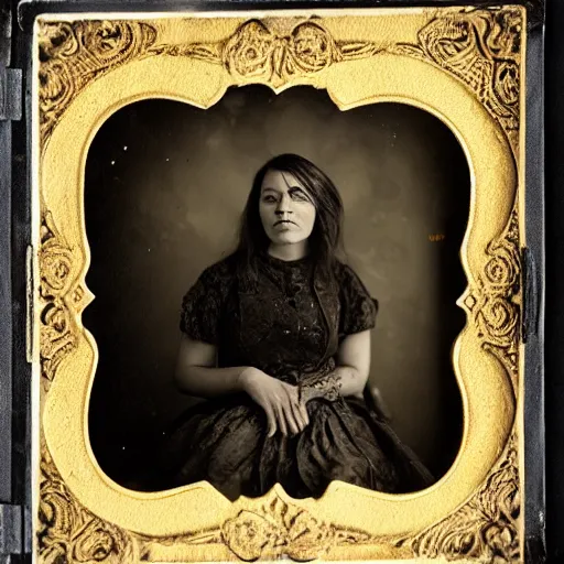 Image similar to photography of cristina hendricks, tintype, deregoue