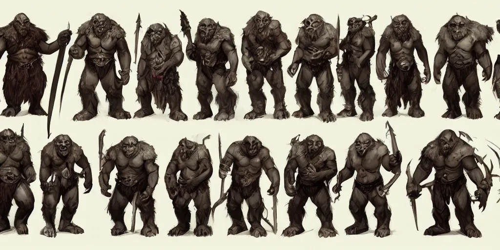 Prompt: a bunch of orcs character designs for a video game, concept art by senior character artist, artstation contest winner, full body