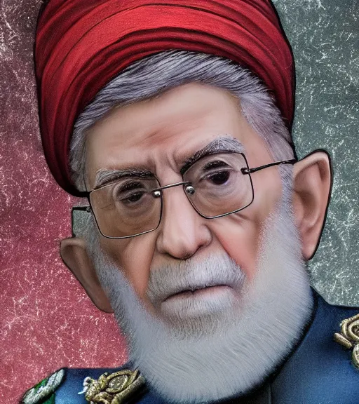 Prompt: ali khamenei, the leader of the oppressed of the world, epic, high detail, high resolution, light, dynamic composition, dramatic lighting, trending on artstation, award winning art