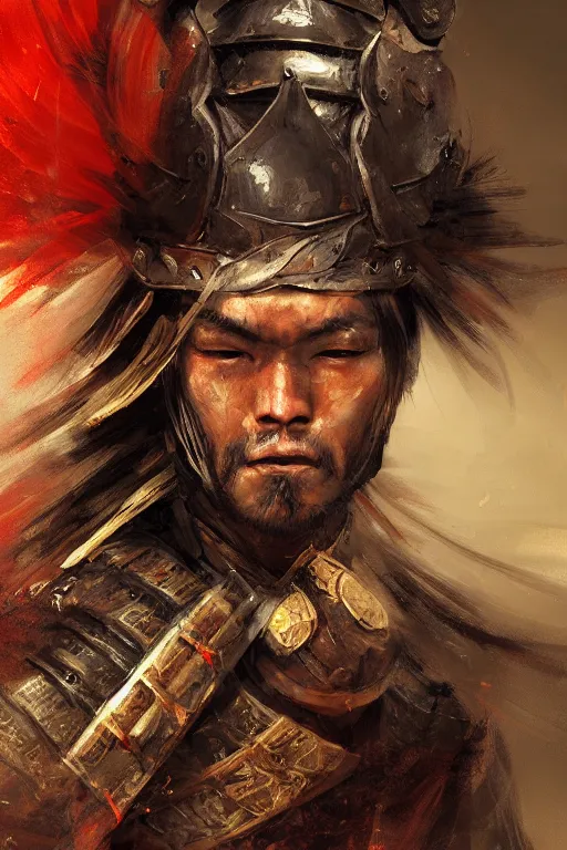 Image similar to samurai warrior, close - up portrait, fierce, intricate, elegant, volumetric lighting, scenery, digital painting, highly detailed, artstation, sharp focus, illustration, concept art, ruan jia, steve mccurry