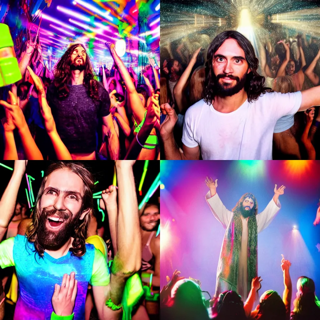 Prompt: jesus at a rave party