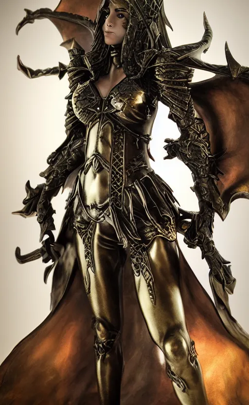 Image similar to Gothic elf princess in dragon armor, bronze statue, unreal engine, high detailed