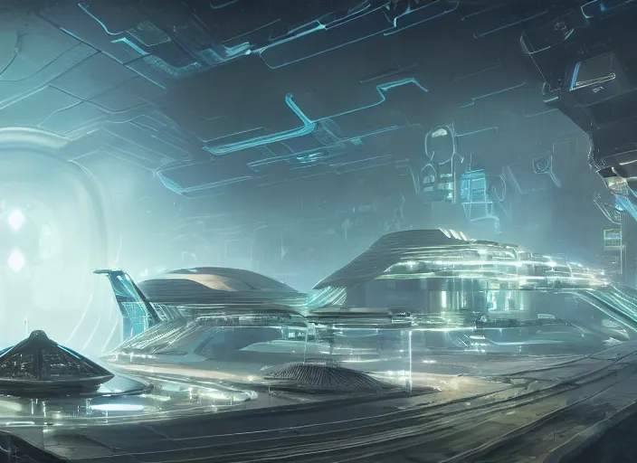 Prompt: cult of technology, exterior of scifi temple, machines, robots, ultra realistic, transparent labs, computers, highly detailed, futuristic landscape, city, utopian architecture, atmosphere, masterpiece, holy place, epic lighting, glowing wires, mysterious, 4 k, cinematic, art by patryk olkiewicz and chris ostrowski and liang yao