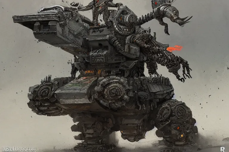 Image similar to robot Viking on a tank by Neil blomkamp