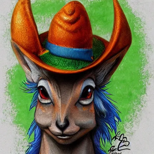 Image similar to a dik dik monster with tattoos wearing a fedora hat, colorful, digital art, fantasy, magic, trending on artstation, ultra detailed, professional illustration by basil gogos