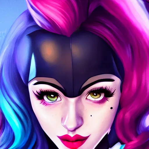 Image similar to a portrait of Lili Reinhart Batgirl comics, red hair, art by lois van baarle and loish and ross tran and rossdraws and sam yang and samdoesarts and artgerm, digital art, highly detailed, intricate, sharp focus, Trending on Artstation HQ, deviantart, unreal engine 5, 4K UHD image