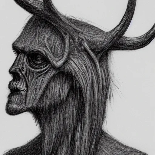 Image similar to a pencil sketch portrait of a Wendigo