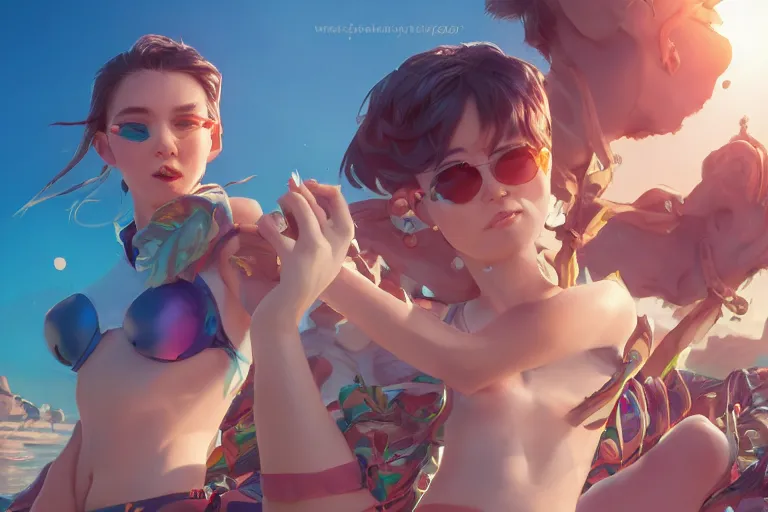 Image similar to fun in the sun, made by Stanley Artgerm Lau, WLOP, Rossdraws, ArtStation, CGSociety, concept art, cgsociety, octane render, trending on artstation, artstationHD, artstationHQ, unreal engine, 4k, 8k,