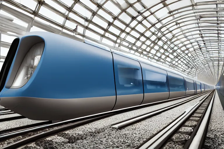 Image similar to futuristic ( train designed by apple ) on a track, natural light, detailed, canon eos c 3 0 0, ƒ 1. 8, octane render, 3 5 mm, 8 k, medium - format print, blue light accents