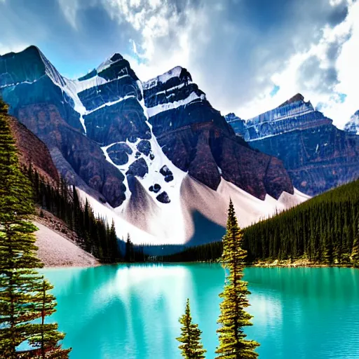 Image similar to realistic photo of Moraine lake in Alberta, Canada, beautiful, Nikon D850