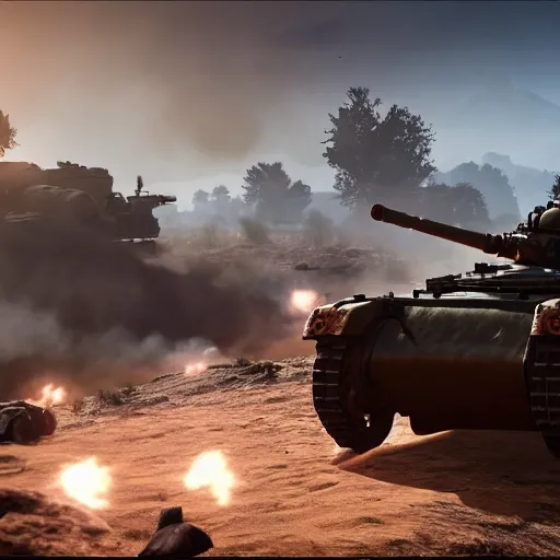 Prompt: Battlefield 1 screenshot, tanks