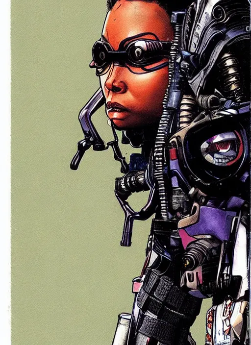 Image similar to selina igwe. apex legends cyberpunk spy stealth suit. concept art by james gurney and mœbius. gorgeous face.