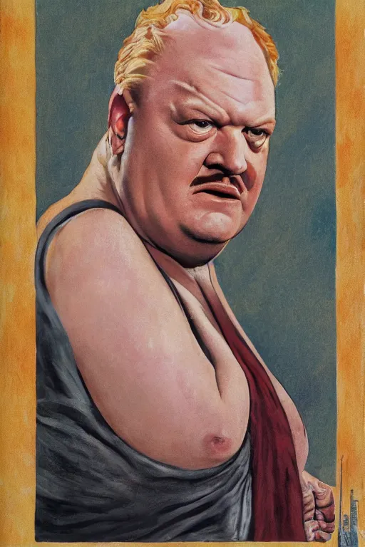 Prompt: upper body portrait of actor kenneth mcmillan as baron harkonnen in dune, colour painting by normal rockwell