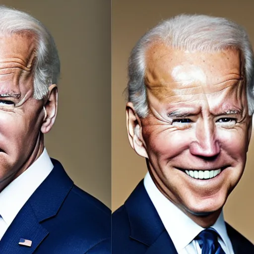 Image similar to A portrait photo of joe biden teams up with a teenage joe biden, perfect faces, 50 mm, award winning photography