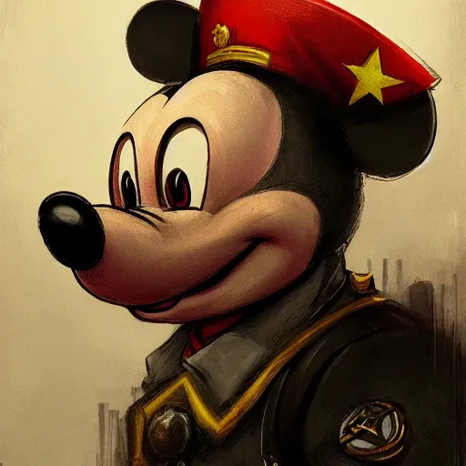 Image similar to portrait of a communist leader mickey mouse, epic, tragic, military art, fantasy, dieselpunk, hd shot, digital portrait, beautiful, artstation, comic style, by artgerm, guy denning, jakub rozalski, magali villeneuve and charlie bowater