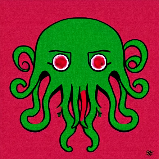 Image similar to a cute cthulhu icon drawn in the style of rockwell kent