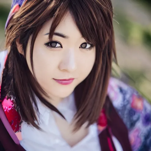 Image similar to portrait photo still of real life haruhi suzumiya, 8 k, 8 5 mm f 1. 8