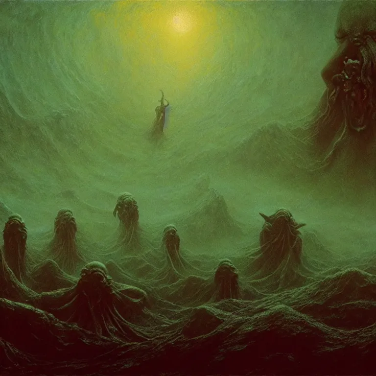 Image similar to a cinematic scene from the cthulhu, solidity and eternity, lovecraft, concept art by beksinski and jean delville, dramatic lighting, ultra hd, hdr, 8 k